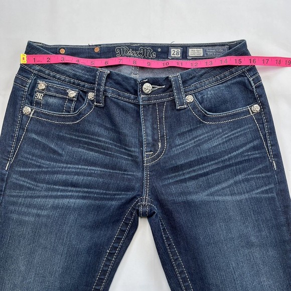 Miss Me Blue Jeans Mid Rise Easy Boot Worn Once 28 Womens Dark Wash Sequins - Picture 6 of 10